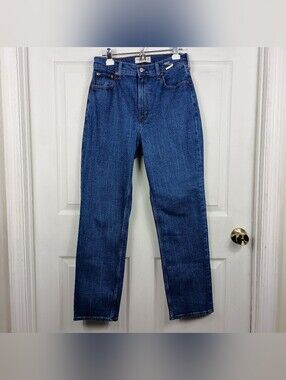 Abercrombie Fitch Curve Love Ultra High Rise Ankle Straight Jean 29L Blue NWT